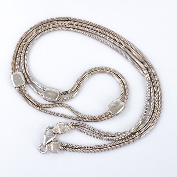 Vintage Sterling Silver 925 Fixed Bead Snake Chain Necklace 16” - Picture 2 of 4